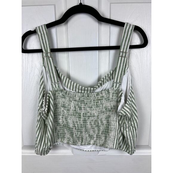 Abercrombie & Fitch White Green Striped Linen Blend Croped Smocked Tank Top XXL - Picture 6 of 6